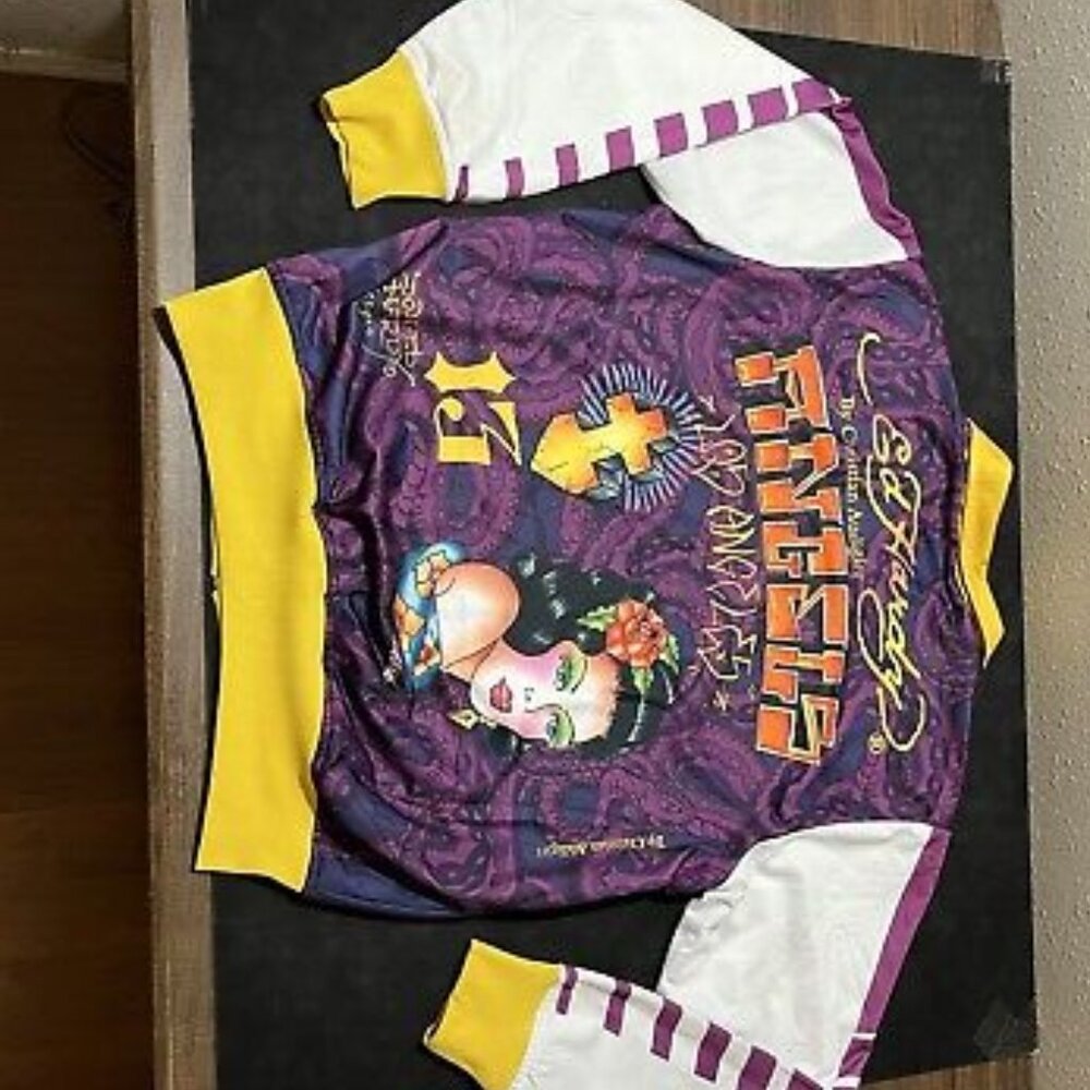 2 Ed Hardy Track Jacket Men’s XXL Purple Los Angeles Graffiti Japan Bomber Vinta